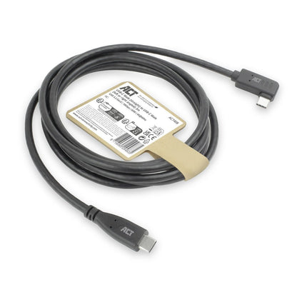 ACT AC7408 | USB 3.2 Gen 2 Kabel | USB-C (recht) naar USB-C (haaks links/rechts) | 60W | 10Gbps | 3m | Zwart - Matmuis - Matmuis