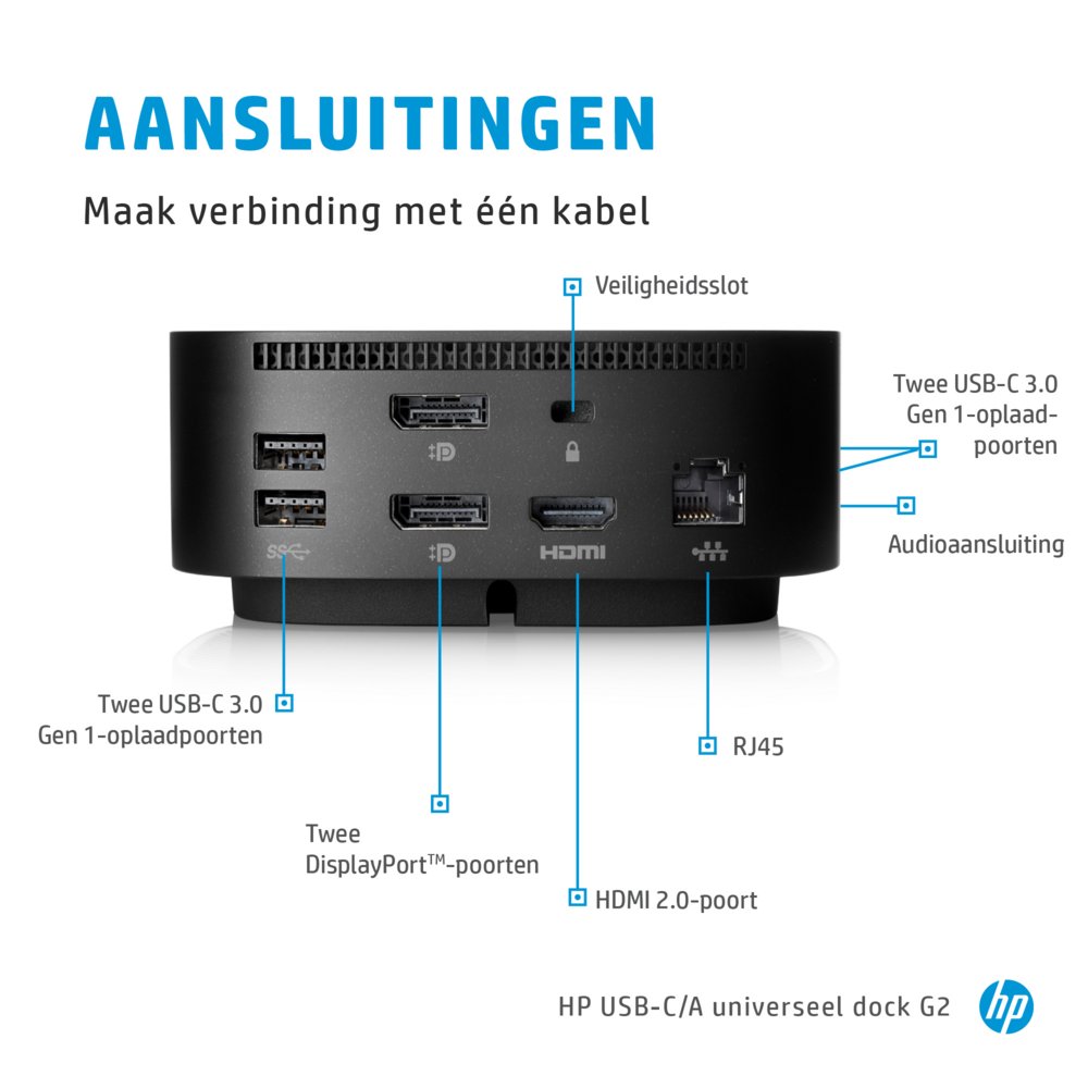 HP 26D32AA G5 | USB-C Docking Station | Dual 4K Display | Zwart - Matmuis - Matmuis