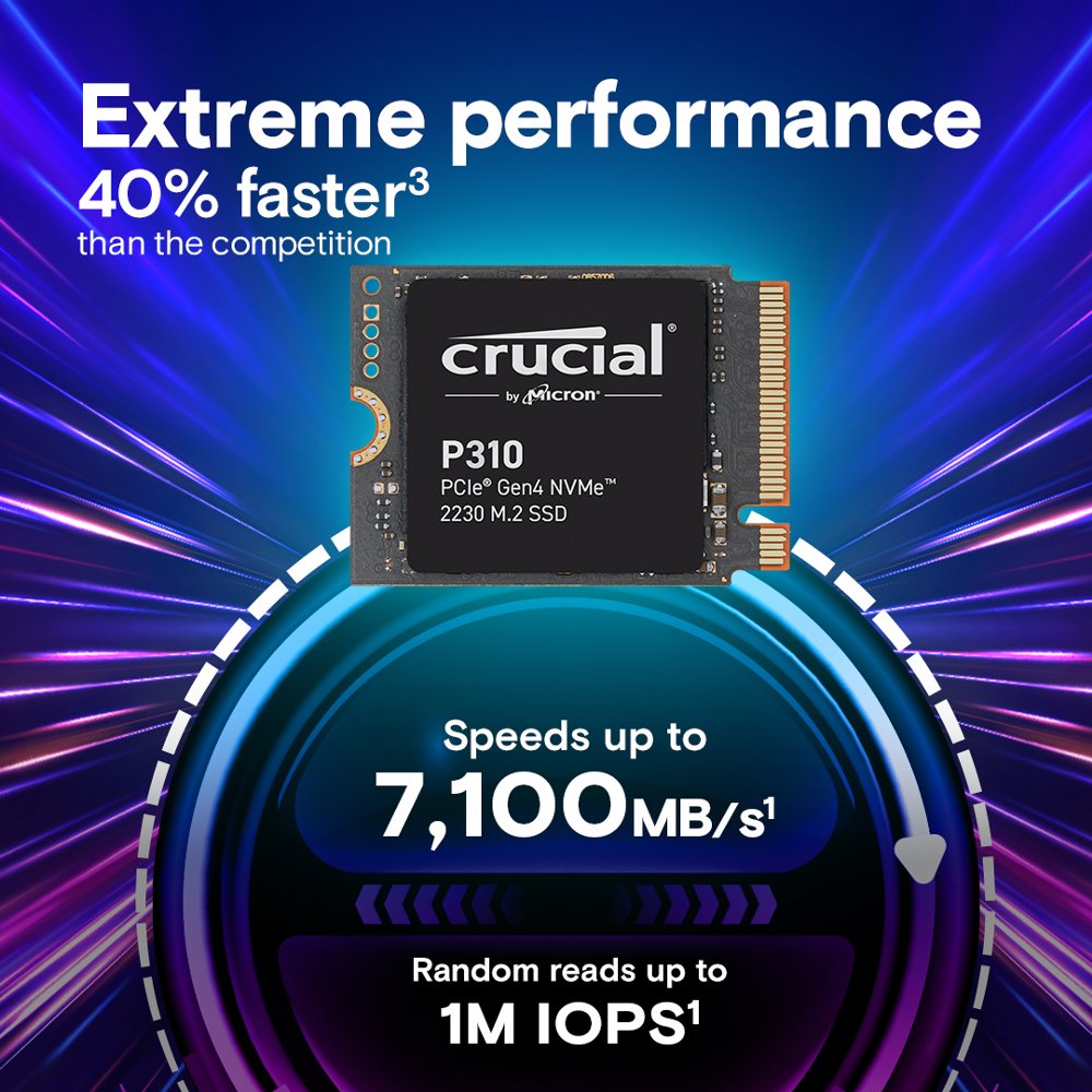 Crucial P310 | 1TB NVMe SSD | M.2 30mm | Gen4 | 7.100MB/s Lezen | 6.000MB/s Schrijven - Matmuis - Matmuis