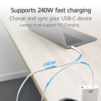 ACT AC3084 | USB 2.0 Kabel | USB-C naar USB-C | 240W | 480Mbps | Wit | 1 Meter - Matmuis - Matmuis