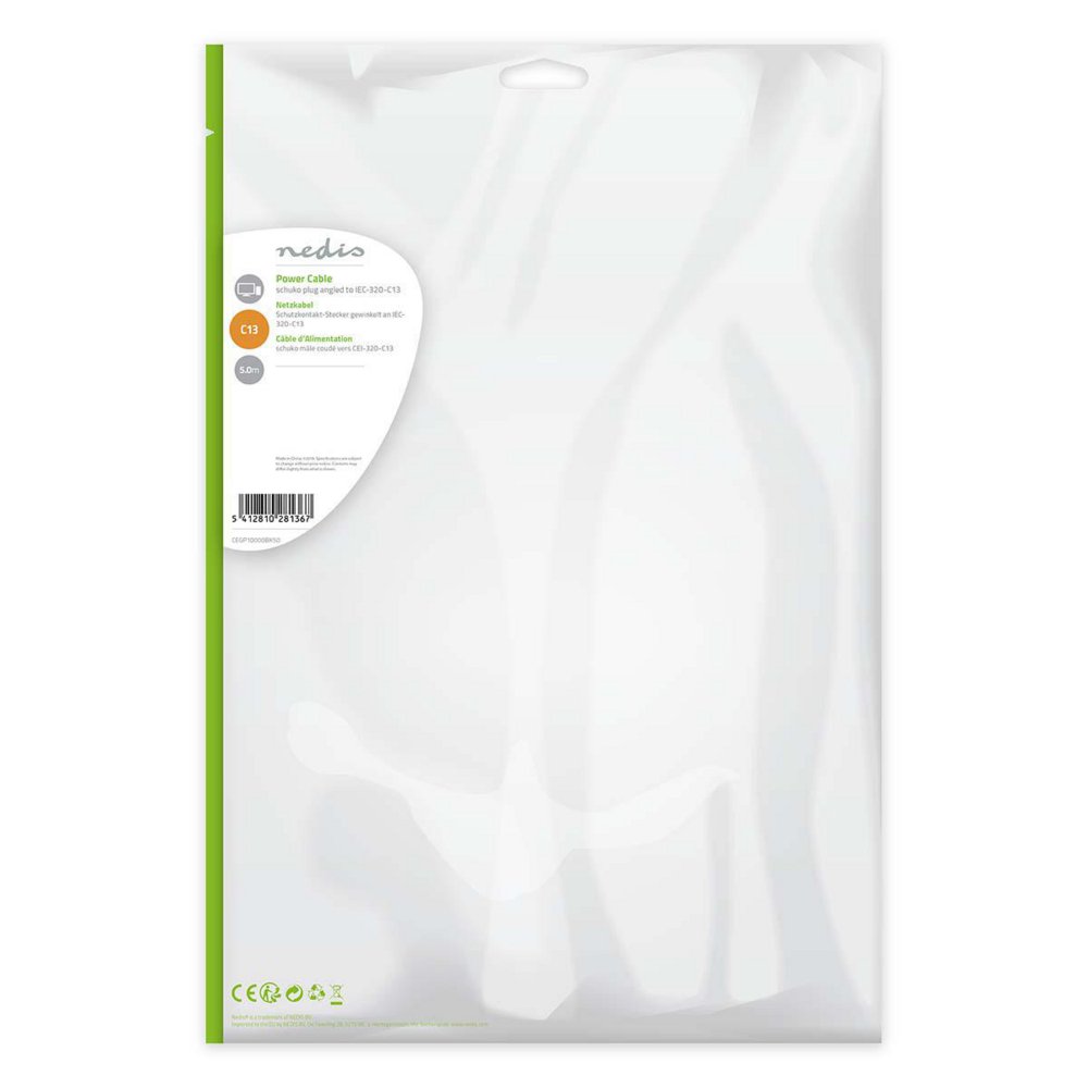 Nedis CEGP10000BK50 | 5 m Stroomkabel | Type F (CEE 7/7) Male naar IEC C13 | Zwart | 10A / 250V | PVC - Matmuis - Matmuis