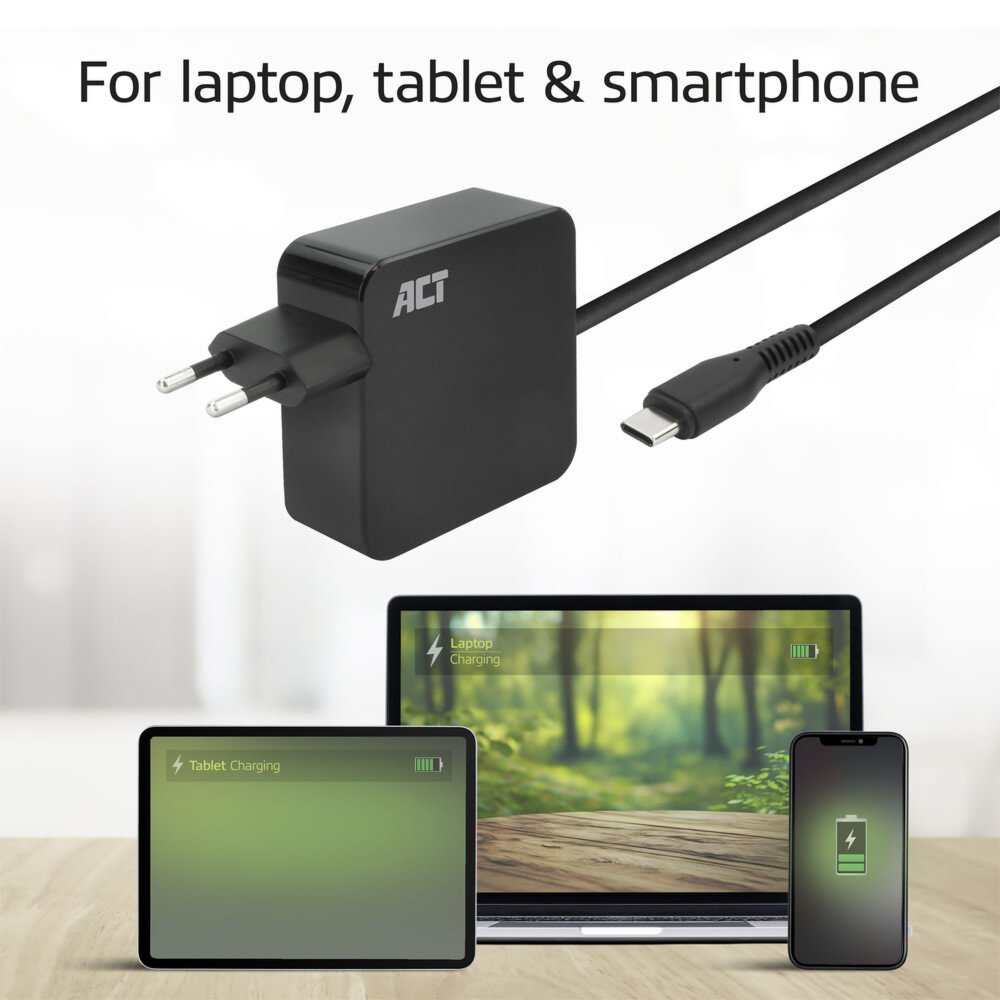 ACT AC2010 | Universele USB-C Notebook Lader | 65 Watt PDP | 2 Meter - Matmuis