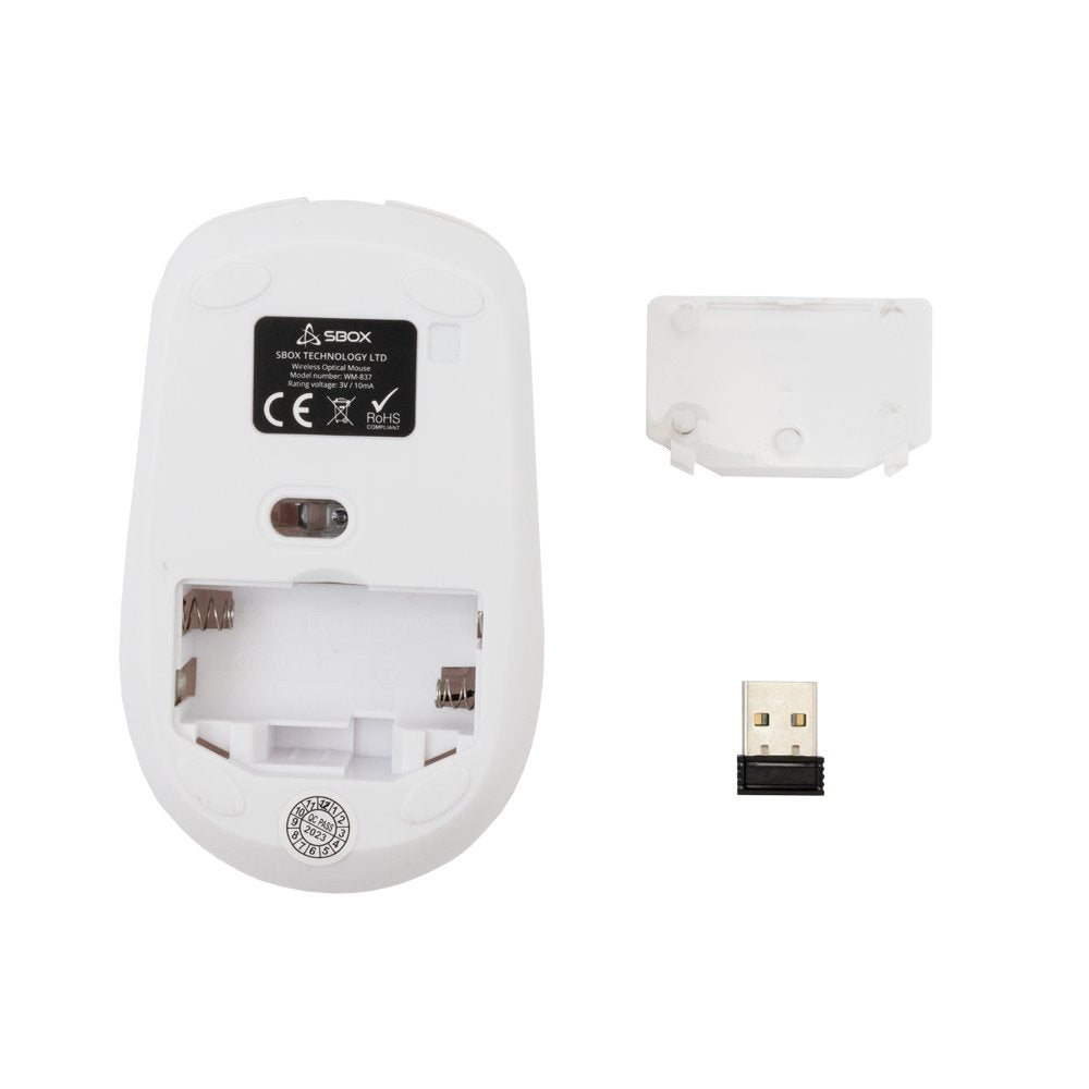 SBOX WM-837W | Draadloze Muis | Links- en Rechtshandig | RF | 1600 DPI | Wit - Matmuis
