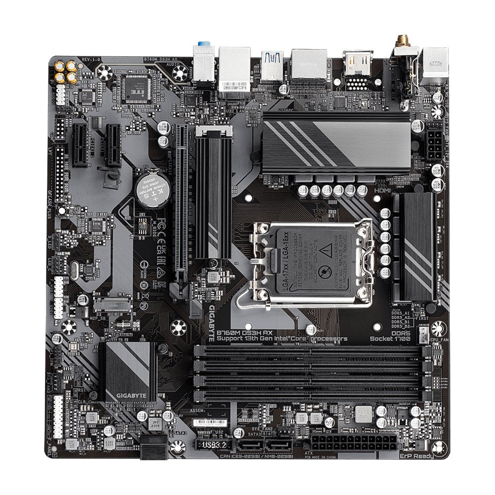 Gigabyte B760M DS3H AX (rev. 1.x) | Socket LGA 1700 | Intel B760 | 4xDDR5 | Micro-ATX | Moederbord - Matmuis - Matmuis