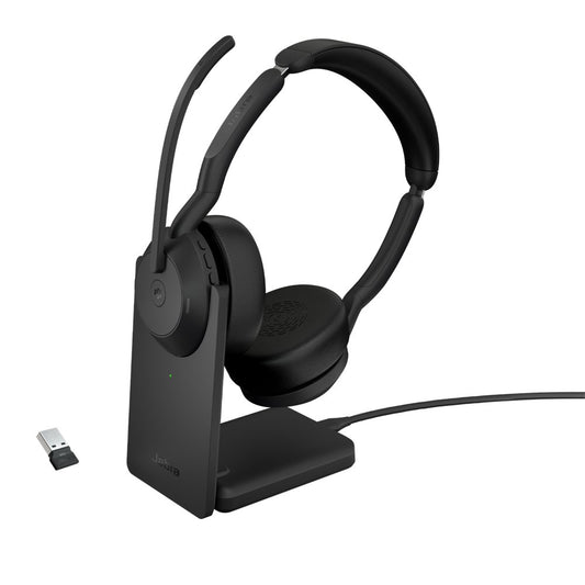 Jabra Evolve2 55 MS Stereo | Bluetooth & USB-A Headset | Met Oplaadhouder | Zwart | Voor Kantoor & Callcenter - Matmuis - Matmuis
