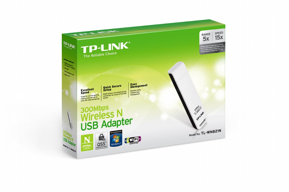 TP-Link TL-WN821N | Wi-Fi 4 USB Adapter | 300 Mbps | 2,4 GHz | USB 2.0 | Zwart - Matmuis