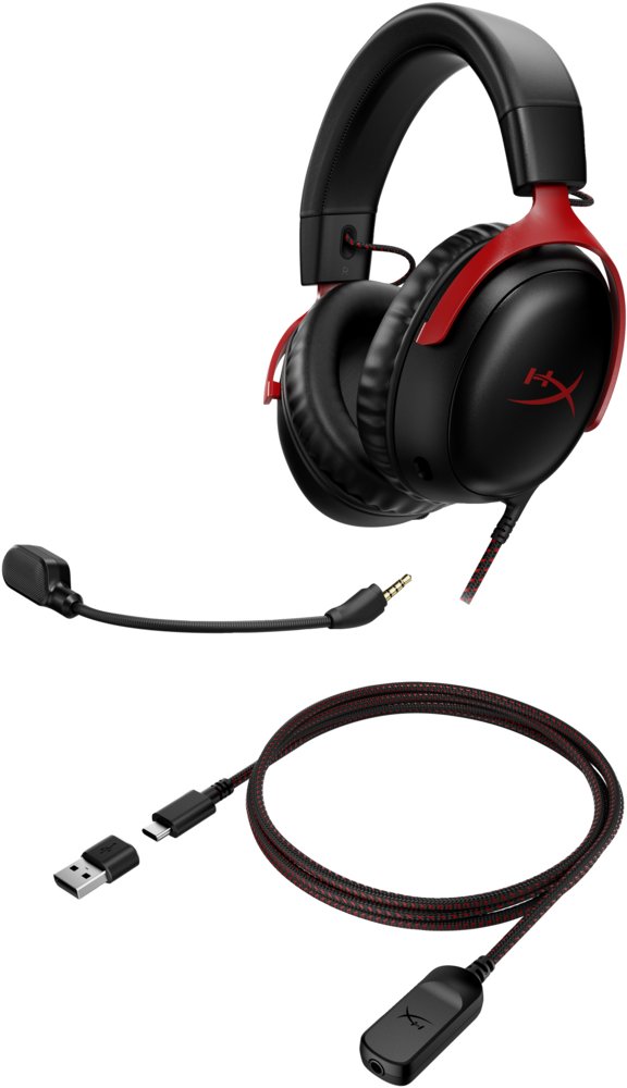 HyperX Cloud III | Bedrade Over-ear Gaming Headset | 3.5mm + USB-A + USB-C | Zwart/Rood - Matmuis - Matmuis