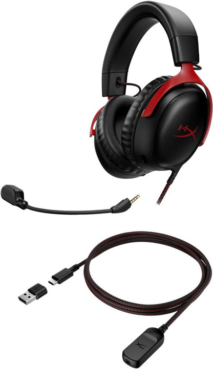 HyperX Cloud III | Bedrade Over-ear Gaming Headset | 3.5mm + USB-A + USB-C | Zwart/Rood - Matmuis - Matmuis