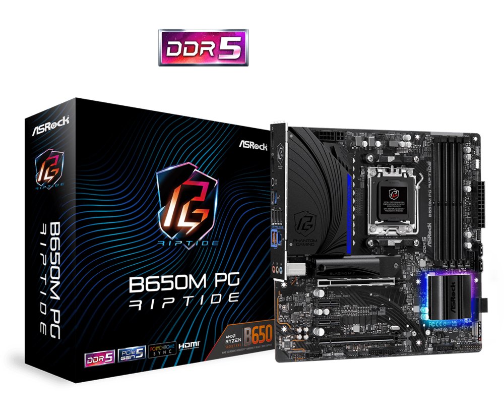 Asrock B650M PG Riptide | Socket AM5 | AMD B650 | 4xDDR5 | Micro-ATX | Moederbord | Renewed - Matmuis