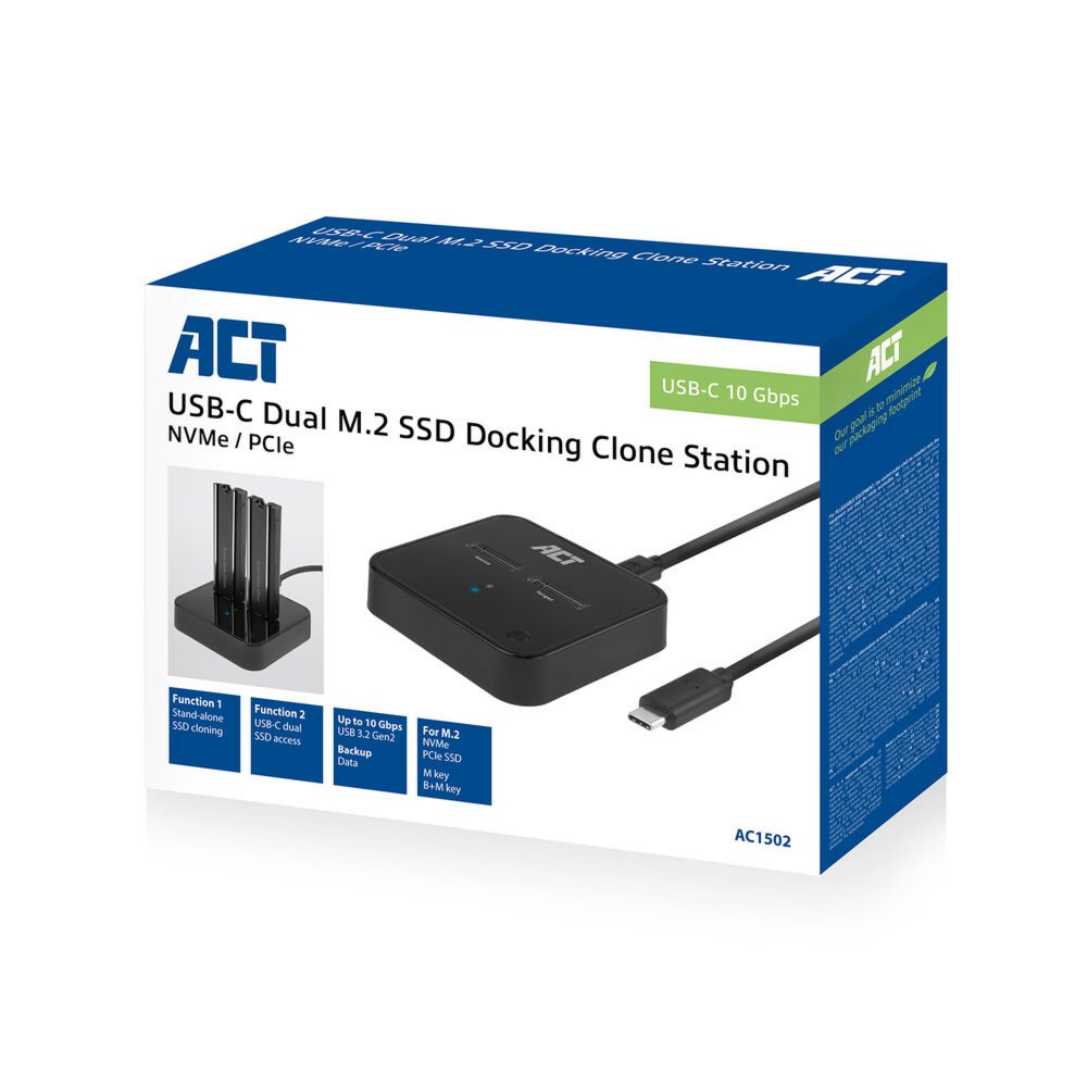 ACT AC1502 | Dual M.2 NVMe/PCIe SSD Docking Clone Station | USB-C 3.2 Gen2 (10 Gbps) - Matmuis - Matmuis