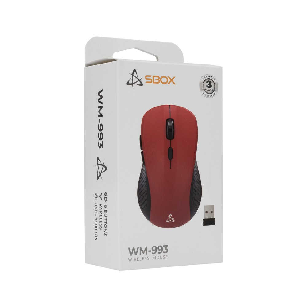 SBOX WM-993R | Draadloze Muis | Rechtshandig | RF | 1600 DPI | Rood - Matmuis - Matmuis