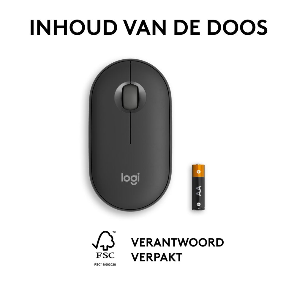 Logitech Pebble 2 M350s | Draadloze Muis | Links- en Rechtshandig | RF + Bluetooth | 4000 DPI | Grafiet - Matmuis - Matmuis