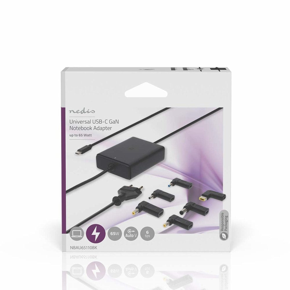 Nedis NBAU65110BK | Notebook adapter (GaN) | 65 W | USB-C Power Delivery | Zwart - Matmuis - Matmuis