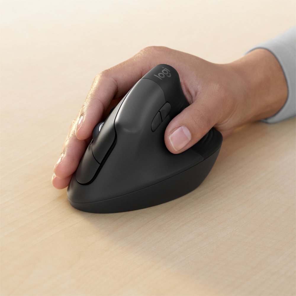 Logitech Lift for Business | Ergonomische Draadloze Muis | Rechtshandig | RF + Bluetooth | 4000 DPI | Grafiet - Matmuis - Matmuis