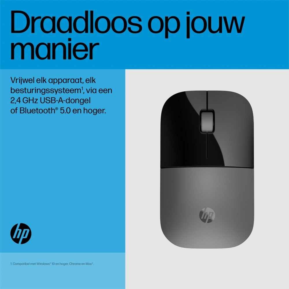 HP Z3700 Dual | Draadloze Muis | Links- en Rechtshandig | RF + Bluetooth | Zwart/Zilver - Matmuis - Matmuis