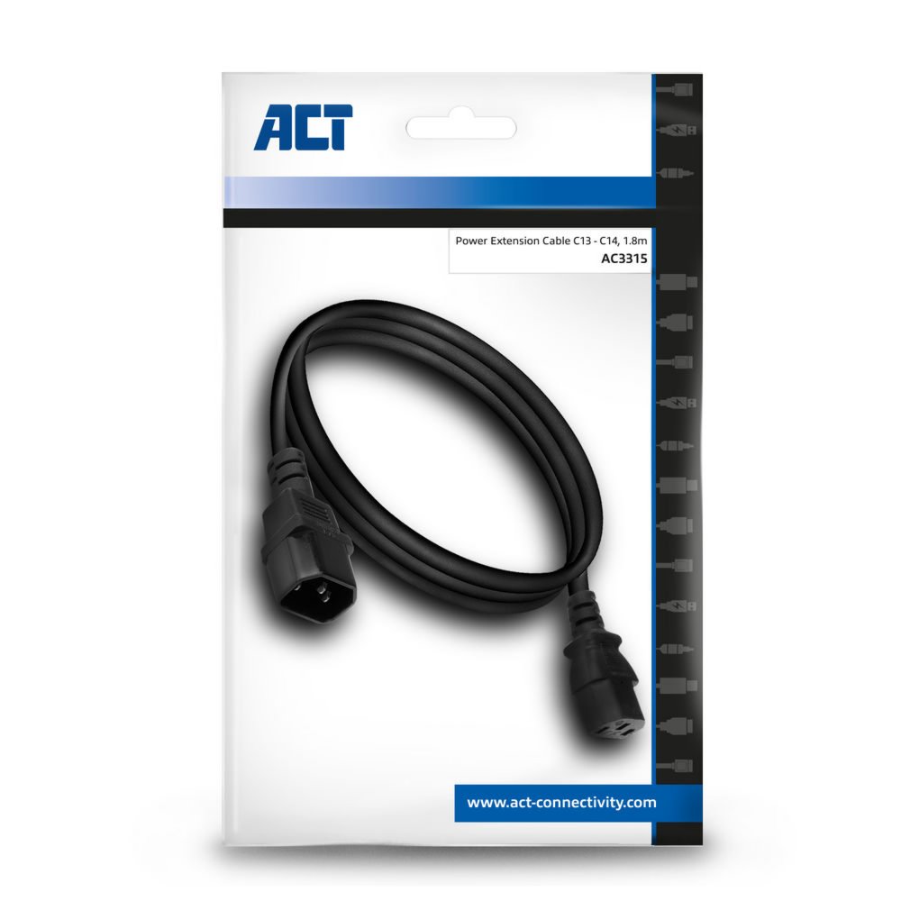 ACT AC3315 | 1,8 m Stroomsnoer | C13 naar C14 Stekker | Zwart | Voor PDU's - Matmuis - Matmuis