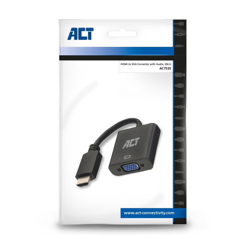 ACT AC7535 | HDMI naar VGA Adapter | 0,23 m | Zwart - Matmuis - Matmuis