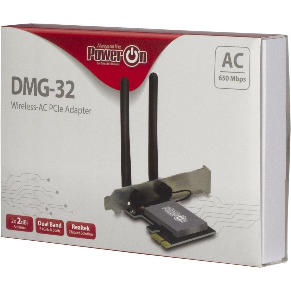 Inter-Tech DMG-32 | Interne WLAN-adapter | PCIe x1 | Wi-Fi 5 (802.11ac) | Dual-band 2,4 & 5 GHz | 650 Mbps | 2x 2dBi antennes - Matmuis - Matmuis