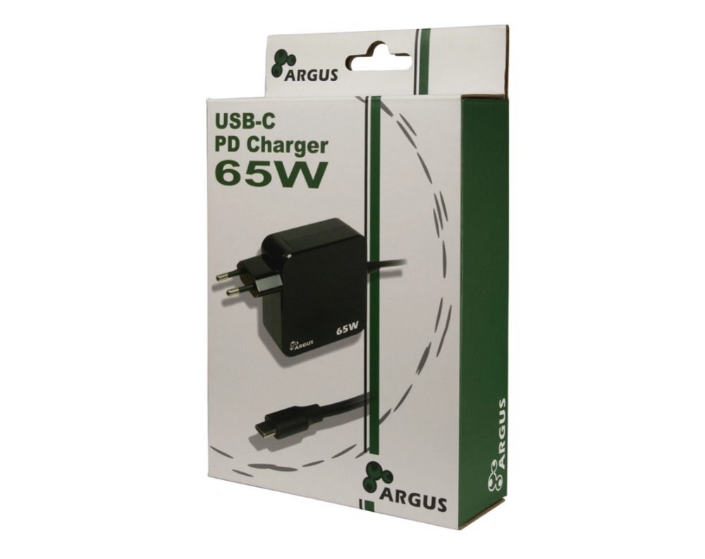 Inter-Tech Argus PD-2065 | Universele USB-C Oplader 65W | Zwart | Met Geïntegreerde Kabel