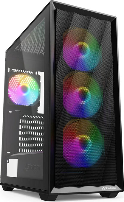 Sharkoon VK4 Rainbow | ATX Midi Tower | Tempered Glass | 4x 120 mm Rainbow LED | Zwart | Behuizing - Matmuis