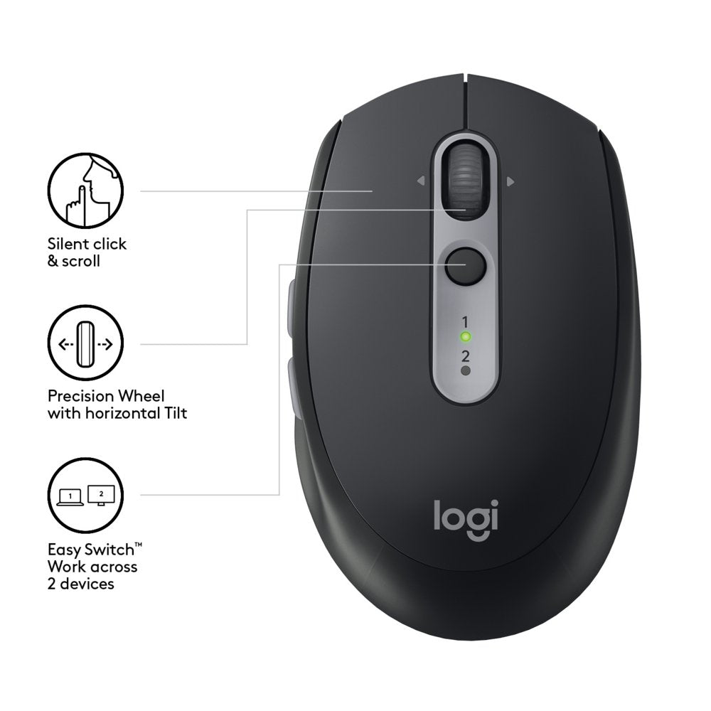 Logitech M590 Multi-Device Silent | Draadloze Muis | Rechtshandig | RF + Bluetooth | 1000 DPI | Zwart - Matmuis - Matmuis