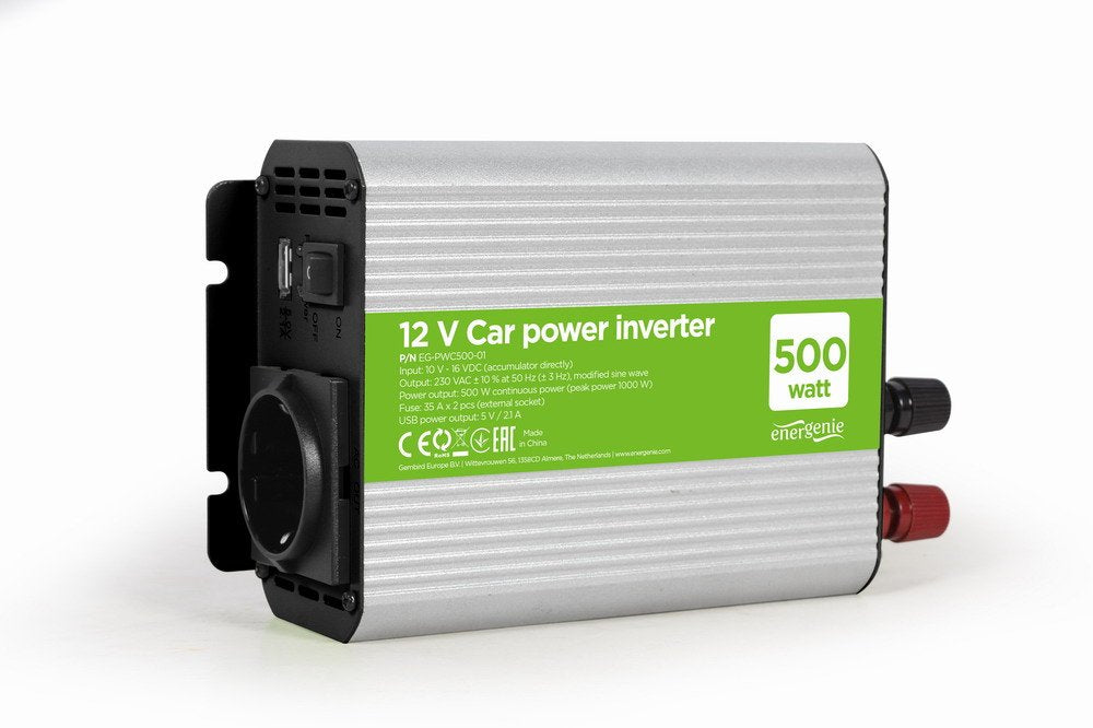 Gembird EG-PWC500-01 | Netvoeding & Inverter Auto | 500 W | Grijs - Matmuis - Matmuis