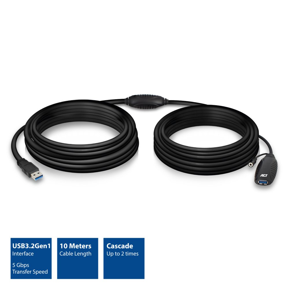 ACT AC6110 | USB 2.0 Booster | 10m | Zwart - Matmuis - Matmuis