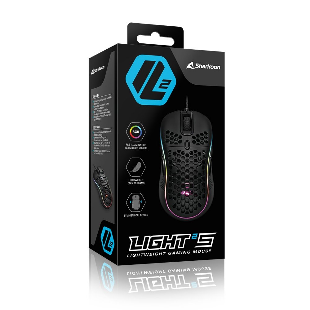 Sharkoon Light² S | Bekabelde Gaming Muis | Links- en Rechtshandig | USB-A | 6200 DPI | Zwart - Matmuis - Matmuis