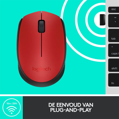 Logitech M171 | Draadloze Muis | Links- en Rechtshandig | RF | 1000 DPI | Rood/Zwart - Matmuis - Matmuis