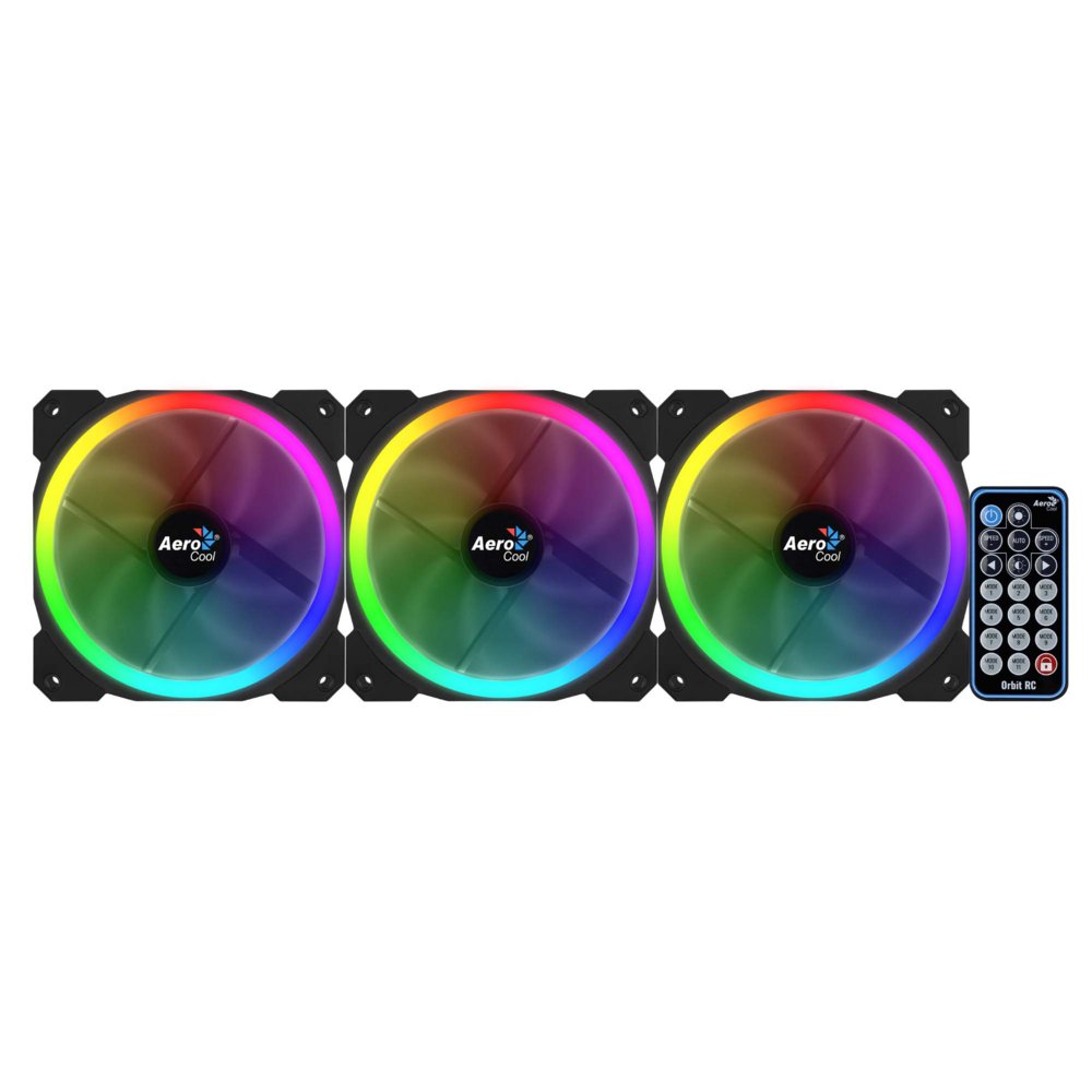 Aerocool Orbit RC ARGB 3 Pack | 120mm Case Fans met Remote Control - Matmuis