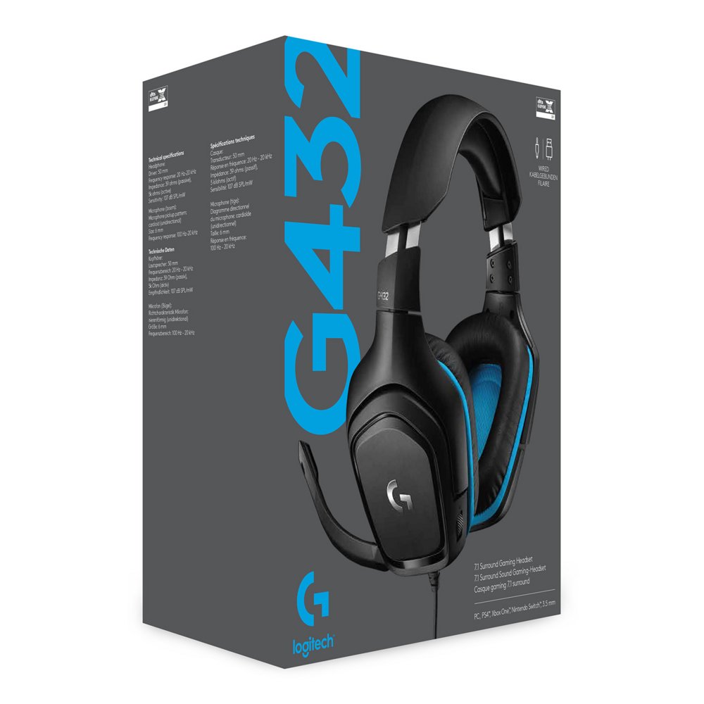 Logitech G432 | Bedrade Over-ear Gaming Headset 3.5mm Connector | 7.1 Surround | Zwart/Blauw - Matmuis - Matmuis