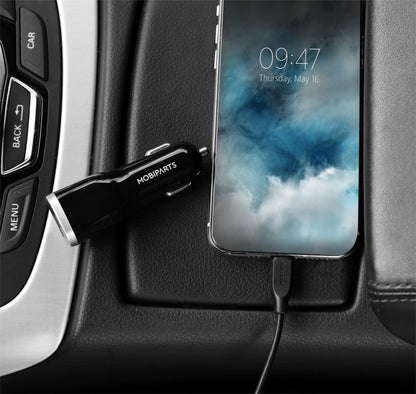 Mobiparts Car Charger | Dual USB-A & USB-C Autolader 12W | Zwart