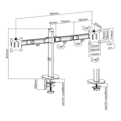 ACT AC8336 | Verstelbare Monitor-bureaubeugel | Tot 32" | Max 9kg | VESA 100x100 | 2 Monitoren - Matmuis - Matmuis