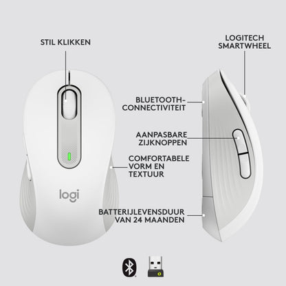 Logitech Signature M650 | Draadloze Muis | Rechtshandig | RF + Bluetooth | 2000 DPI | Wit - Matmuis - Matmuis
