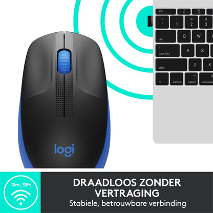 Logitech M190 | Draadloze Muis | Links- en Rechtshandig | RF | 1000 DPI | Zwart/Blauw - Matmuis - Matmuis
