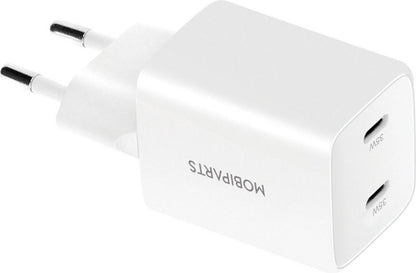 Mobiparts GaN Wall Charger | Dual USB-C Oplader 35W | Wit