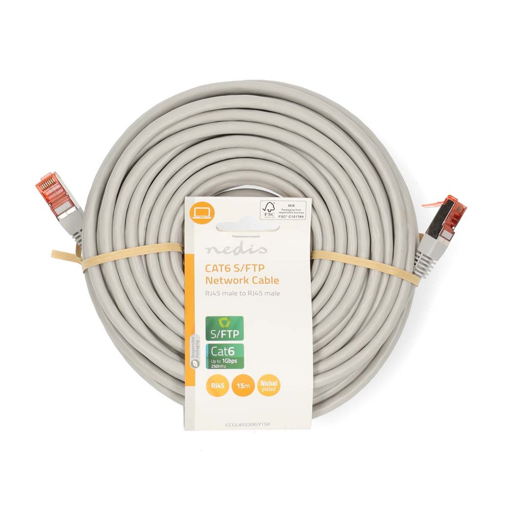 Nedis CCGL85220GY150 | Netwerkkabel Cat6 SF/UTP | 15 m | Grijs | RJ45 Male-naar-RJ45 Male - Matmuis - Matmuis
