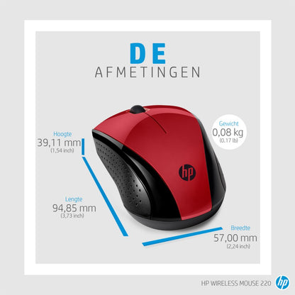 HP 220 | Draadloze Muis | Links- en Rechtshandig | RF | 1600 DPI | Rood - Matmuis - Matmuis