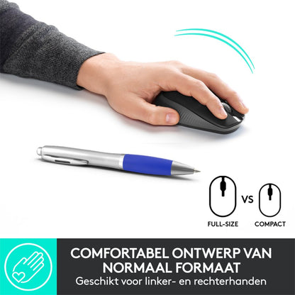 Logitech M190 | Draadloze Muis | Links- en Rechtshandig | RF | 1000 DPI | Zwart - Matmuis - Matmuis