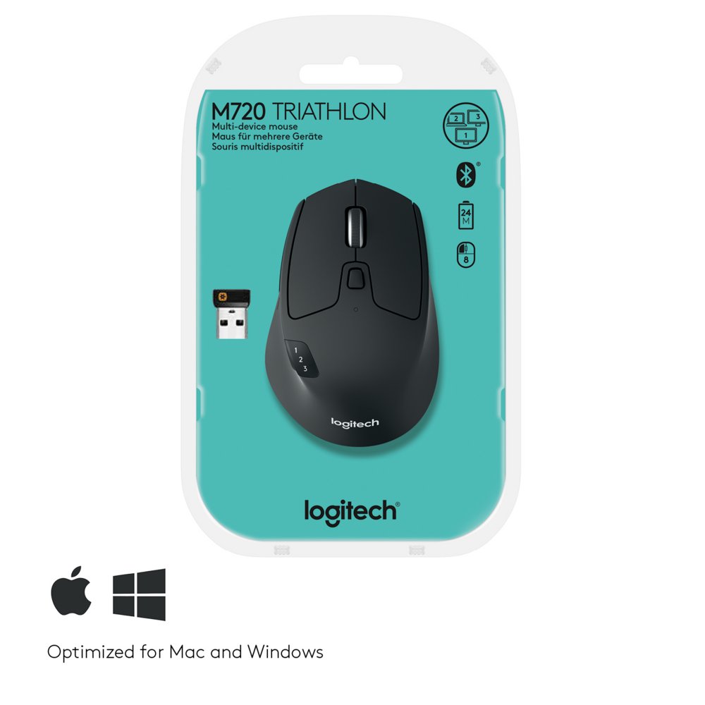 Logitech M720 Triathlon | Draadloze Muis | Rechtshandig | RF + Bluetooth | 1000 DPI | Zwart - Matmuis - Matmuis