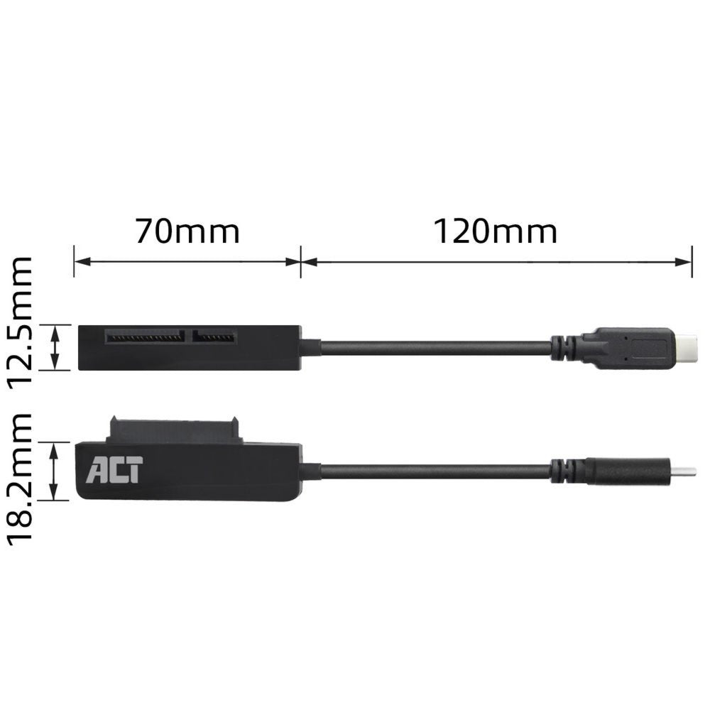 ACT kabel-tussenstuk | USB-C naar SATA 7-pin + 15-pin | Zwart | AC1525 - Matmuis - Matmuis