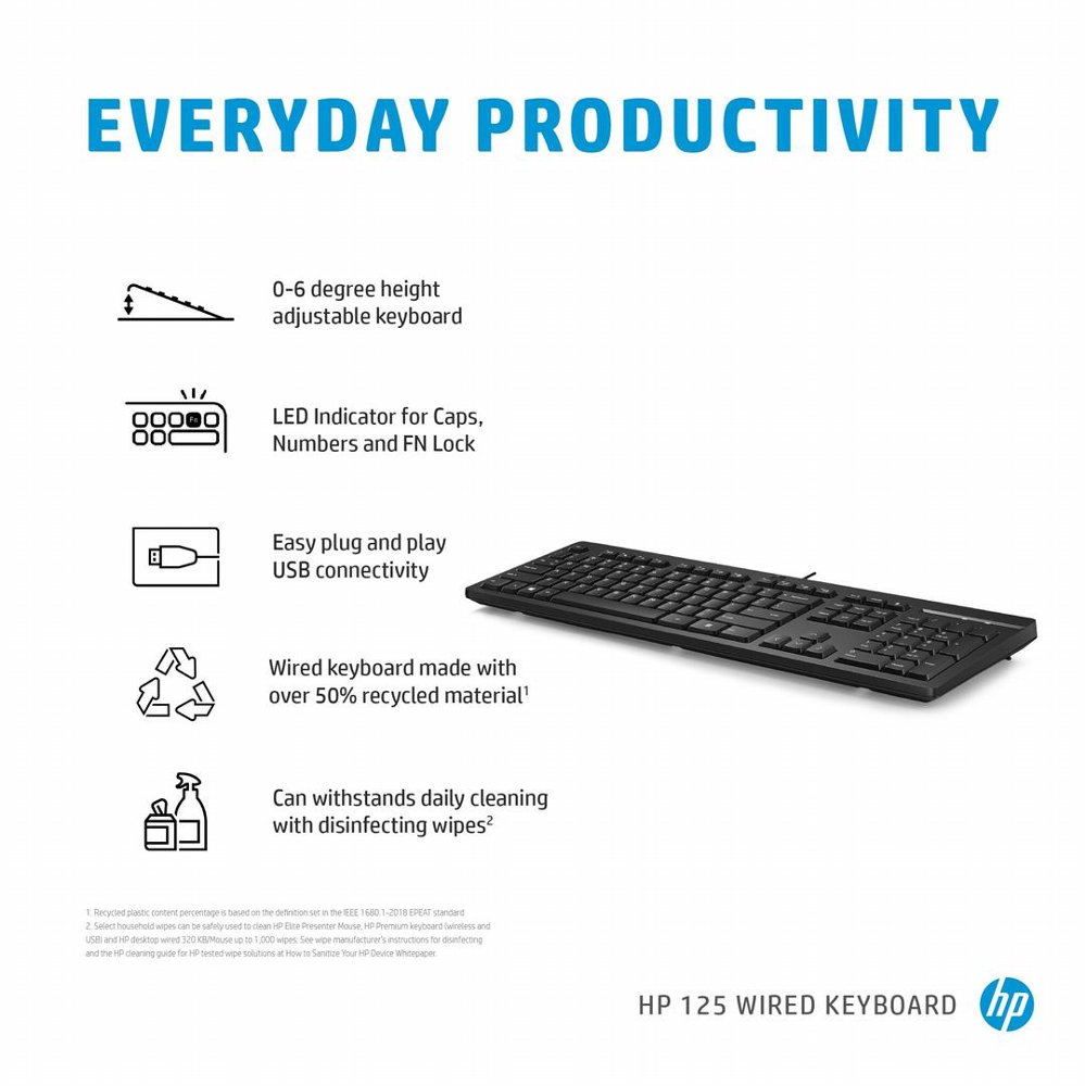 HP 125 | Bedraad Toetsenbord | USB | QWERTY US International | Zwart - Matmuis - Matmuis