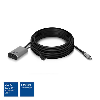 ACT AC7060 | USB-C Verlengkabel met Signaalversterker | 5m | Zwart - Matmuis - Matmuis