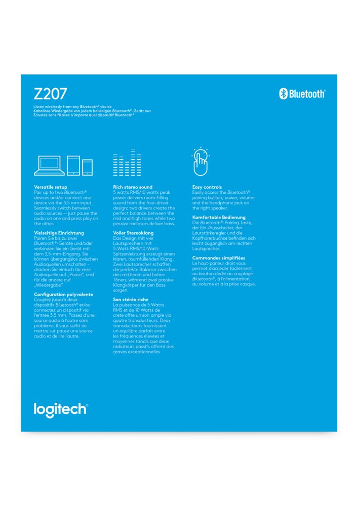 Logitech Z207 | 2.0 Luidsprekerset | Bluetooth en 3,5mm | Zwart/Wit - Matmuis - Matmuis