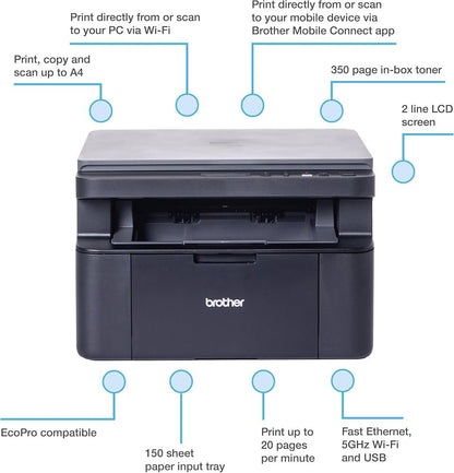 Brother DCP-L1640W | A4 | 600 × 600 DPI | Wi-Fi | Zwart-wit Multifunctionele Laserprinter