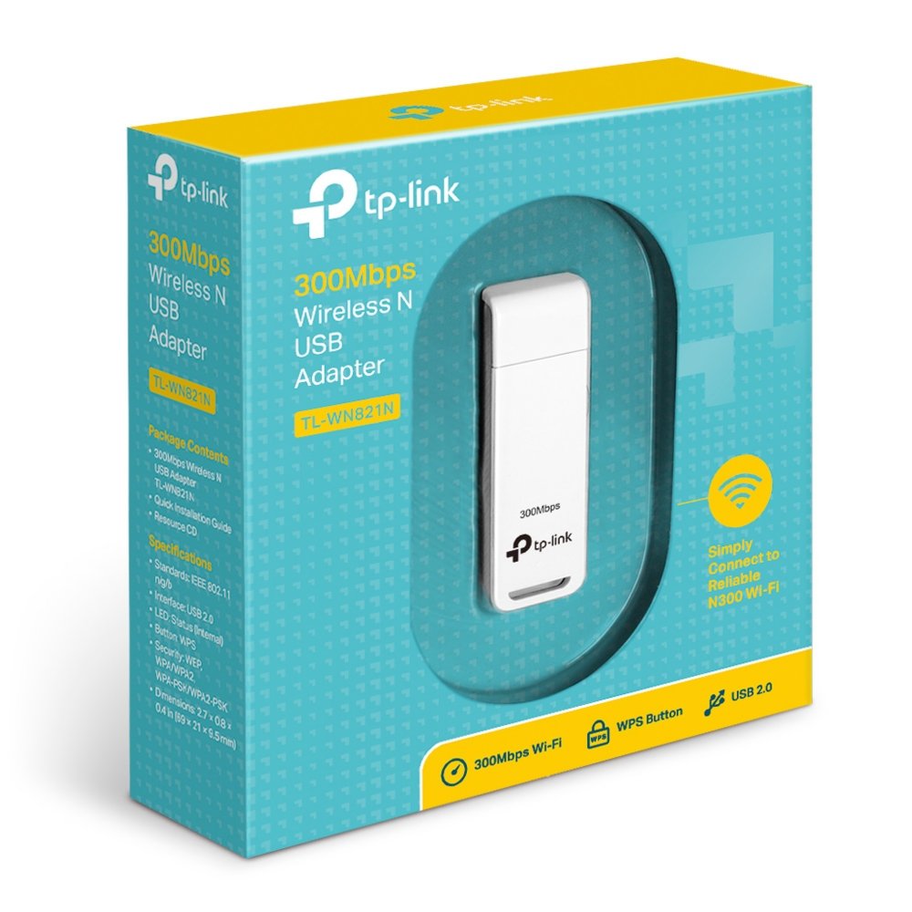 TP-Link TL-WN821N | Wi-Fi 4 USB Adapter | 300 Mbps | 2,4 GHz | USB 2.0 | Zwart - Matmuis
