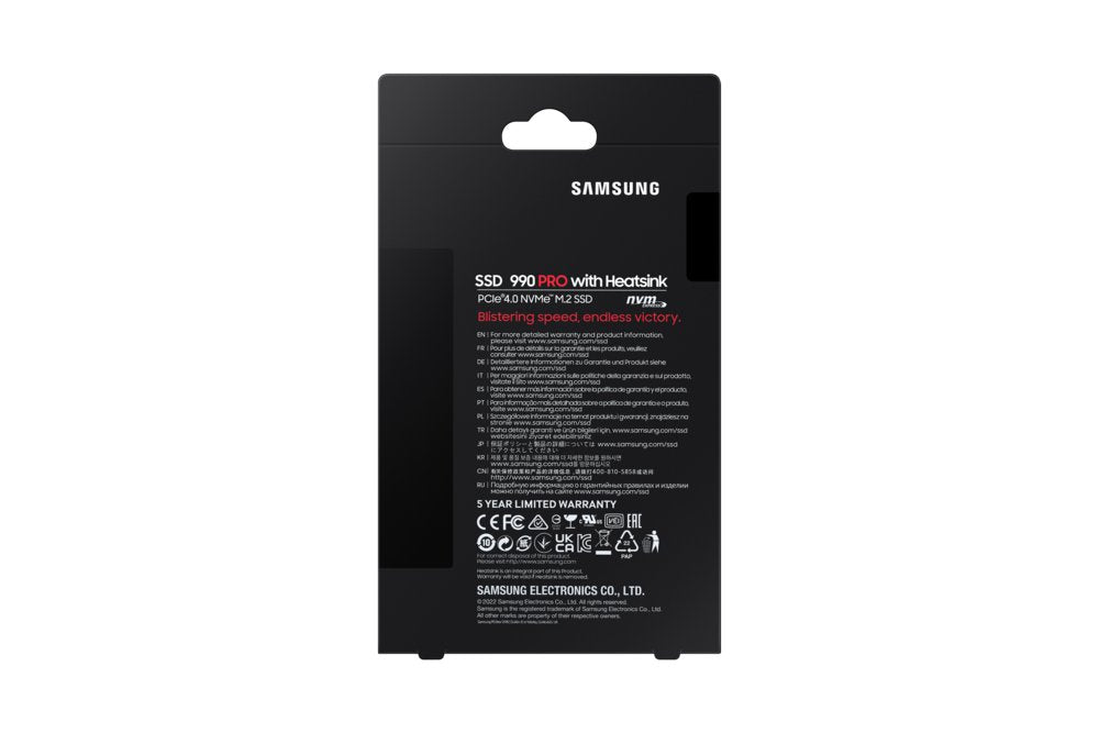 Samsung 990 PRO | 1TB NVMe SSD | M.2 | Gen4 | 7.450MB/s Lezen | 6.900MB/s Schrijven | Heatsink