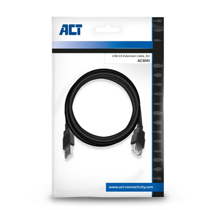 ACT AC3043 | USB 2.0 | USB-A Kabel | 3m | Zwart - Matmuis - Matmuis