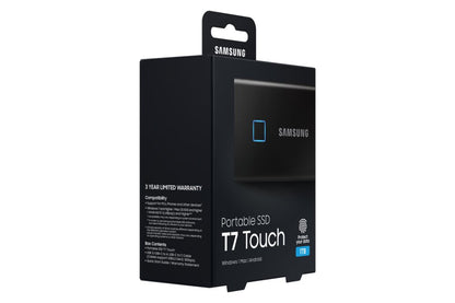 Samsung T7 Touch | Externe SSD | 1TB | USB 3.2 Gen2 | 1050 MB/s | Wachtwoordbeveiliging | Zwart | Compact en Veilig