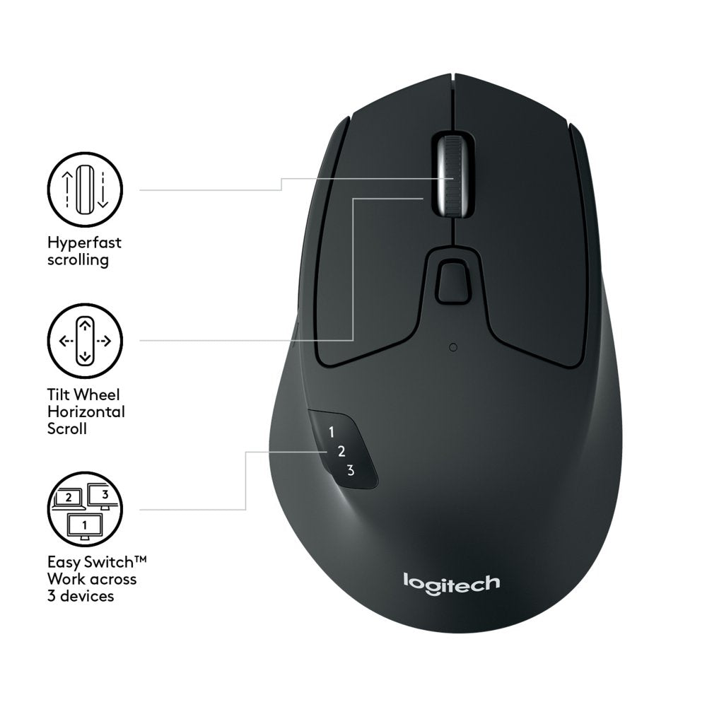 Logitech M720 Triathlon | Draadloze Muis | Rechtshandig | RF + Bluetooth | 1000 DPI | Zwart - Matmuis - Matmuis